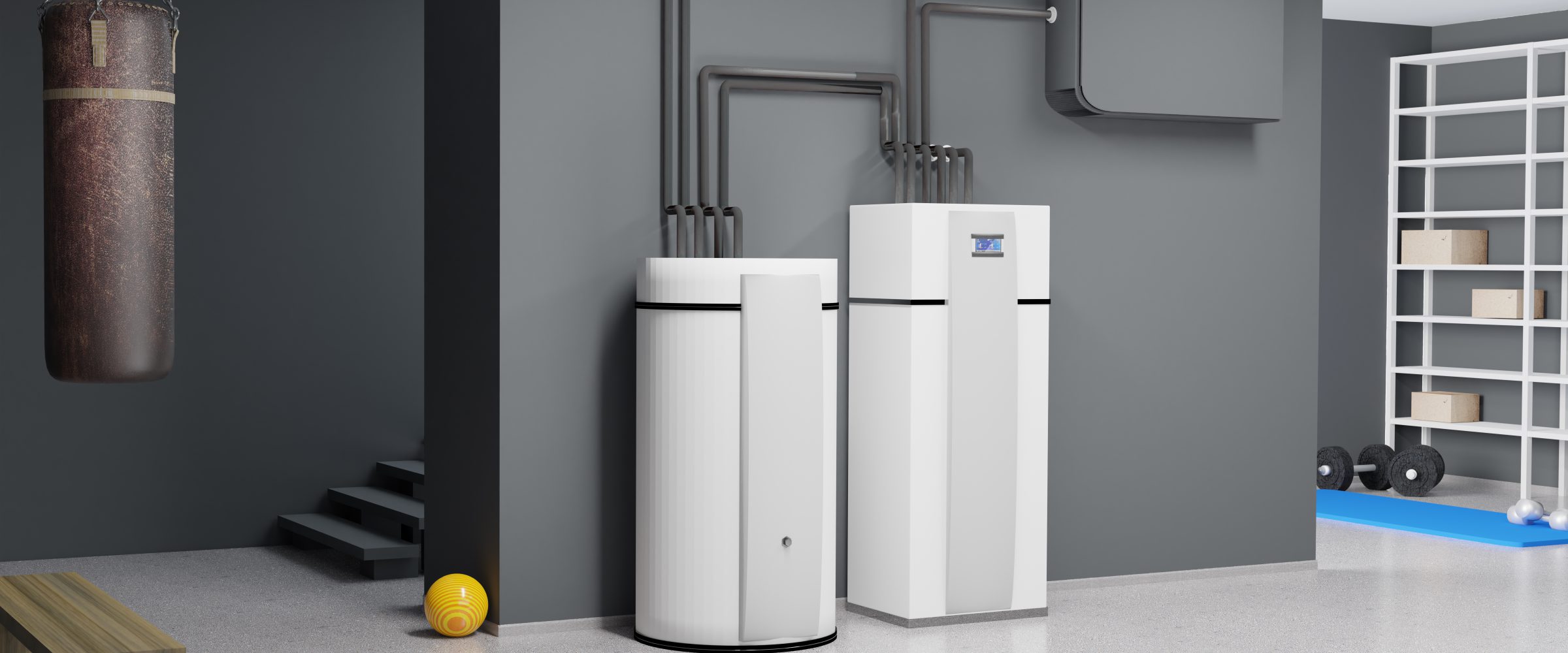 A modern heating system for private households, 3D illustration